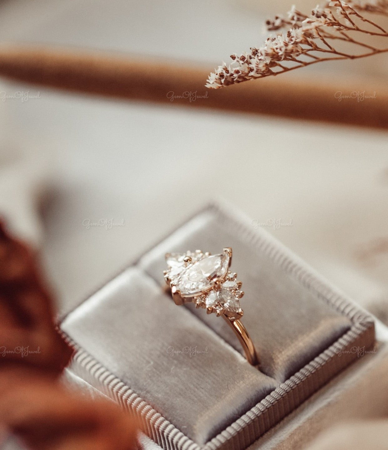 1CT Marquise Moissanite Engagement Ring With Side Marquise And Round Moissanite Diamond Engagement Ring For Her , Marquise Moissanite Ring