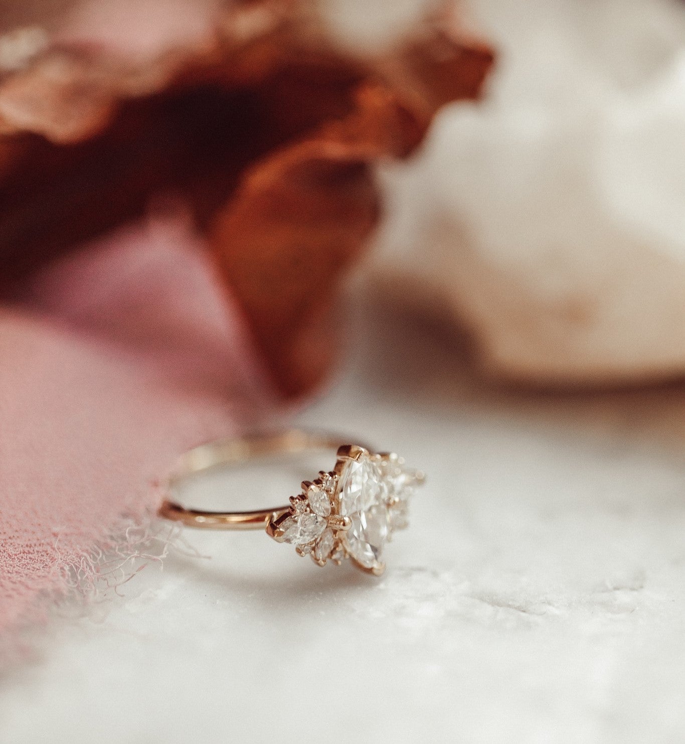 1CT Marquise Moissanite Engagement Ring With Side Marquise And Round Moissanite Diamond Engagement Ring For Her , Marquise Moissanite Ring