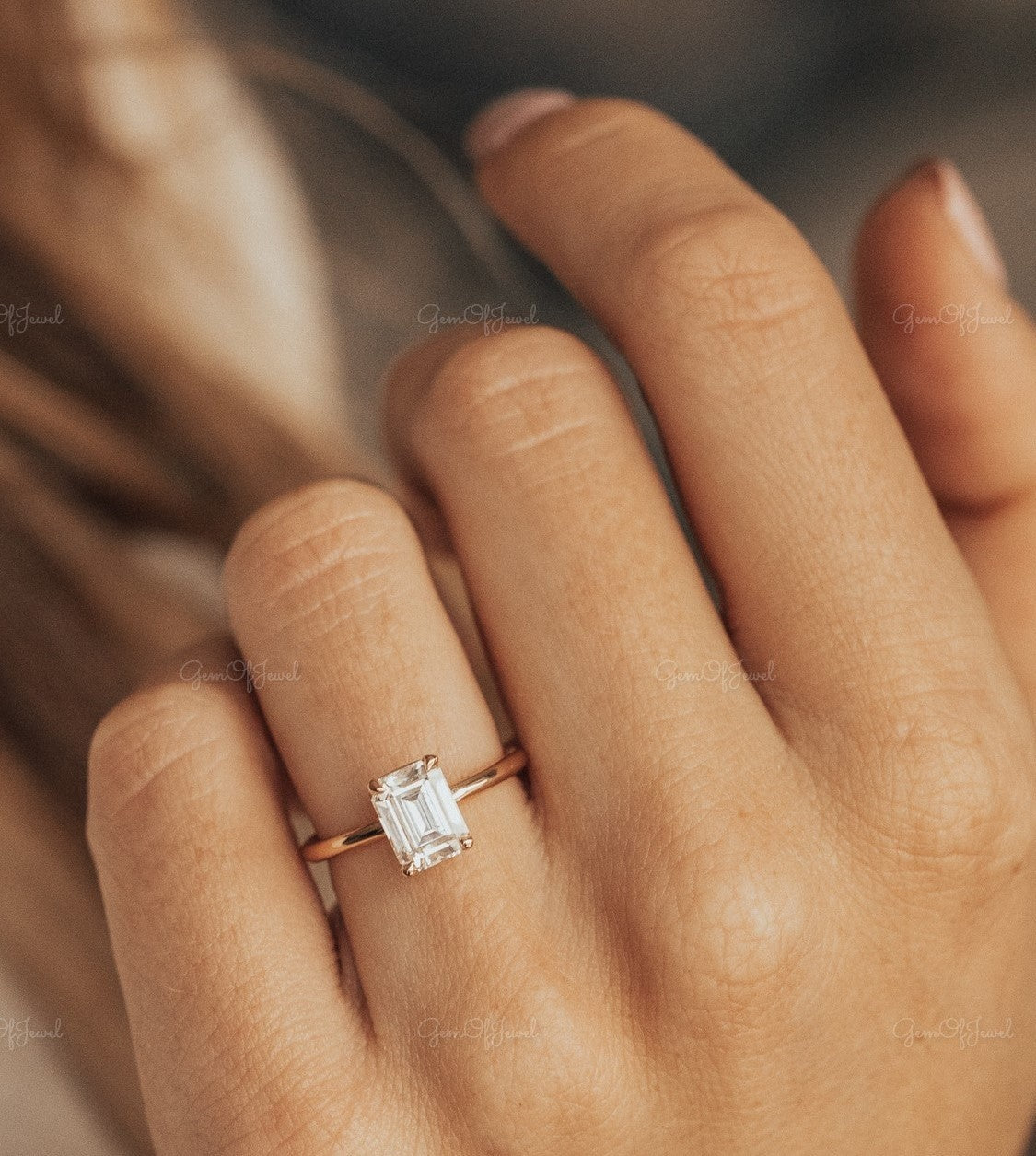 2CT Emerald Moissanite Engagement Ring , Solitaire Emerald Moissanite Engagement Ring, Emerald Diamond Ring
