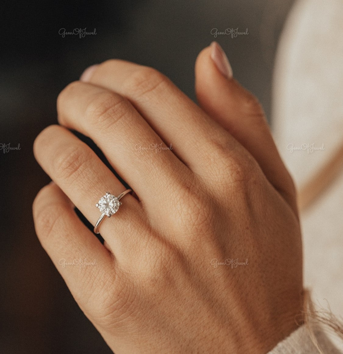 1CT Round Diamond Moissanite Solitaire Moissanite Diamond Engagement Ring Four Prong Ring For Her