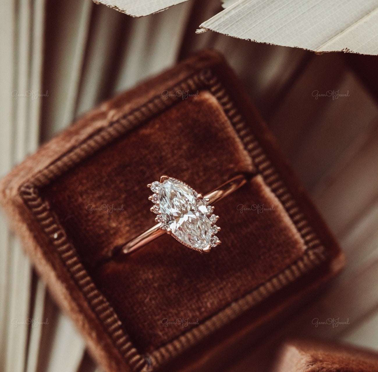 1 CT Marquise Moissanite Diamond Engagement Ring With Side Round Moissanite Diamond Engagement Ring , Marquise Diamond Ring For Her