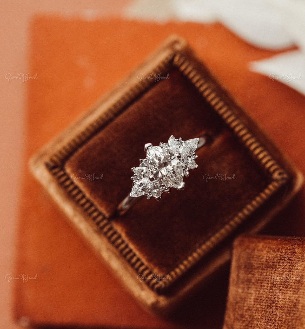 1CT Marquise Moissanite Engagement Ring With Side Marquise And Round Moissanite Diamond Engagement Ring For Her , Marquise Moissanite Ring