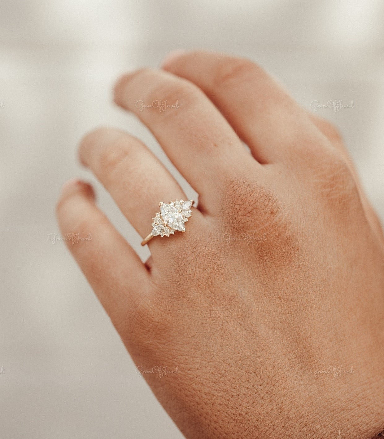 1CT Marquise Moissanite Engagement Ring With Side Marquise And Round Moissanite Diamond Engagement Ring For Her , Marquise Moissanite Ring