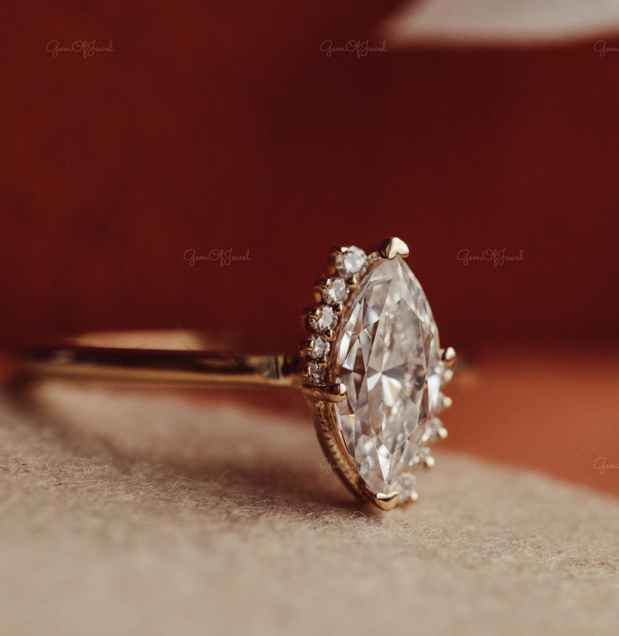 1 CT Marquise Moissanite Diamond Engagement Ring With Side Round Moissanite Diamond Engagement Ring , Marquise Diamond Ring For Her