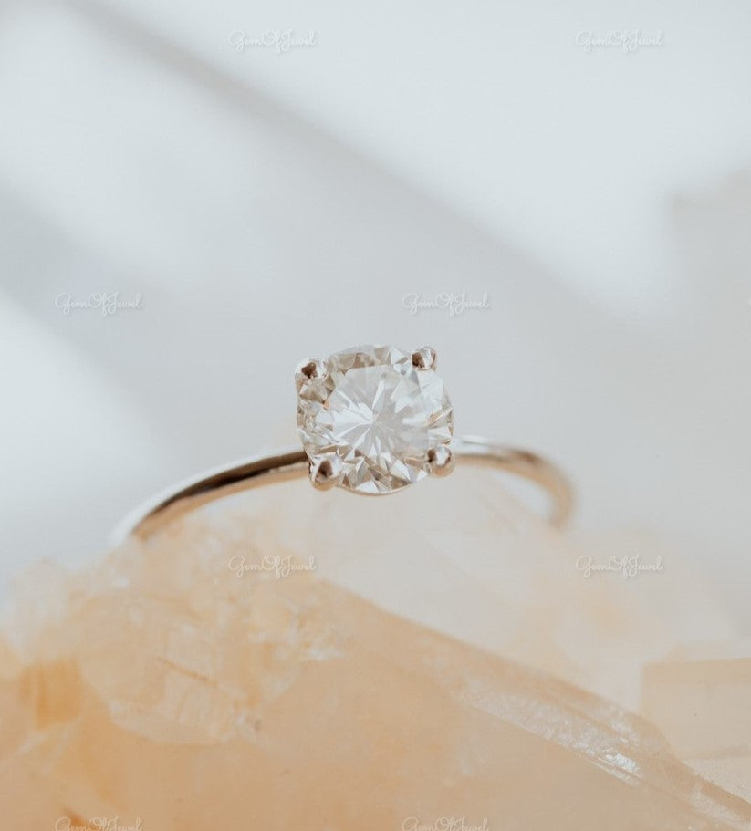 1CT Round Diamond Moissanite Solitaire Moissanite Diamond Engagement Ring Four Prong Ring For Her