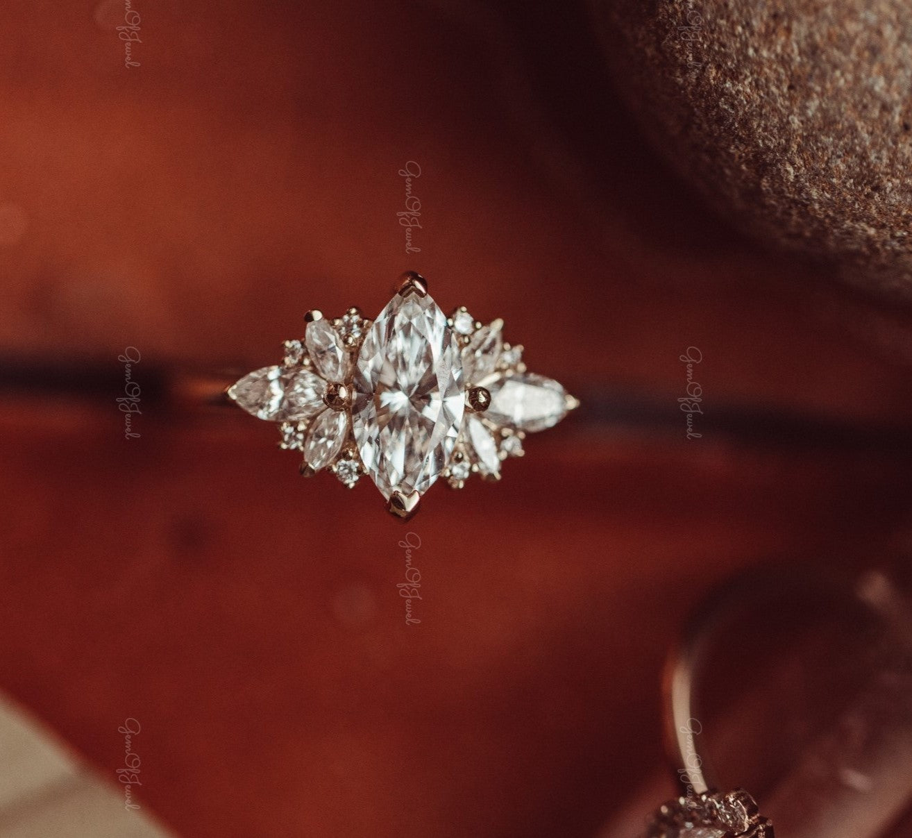 1CT Marquise Moissanite Engagement Ring With Side Marquise And Round Moissanite Diamond Engagement Ring For Her , Marquise Moissanite Ring