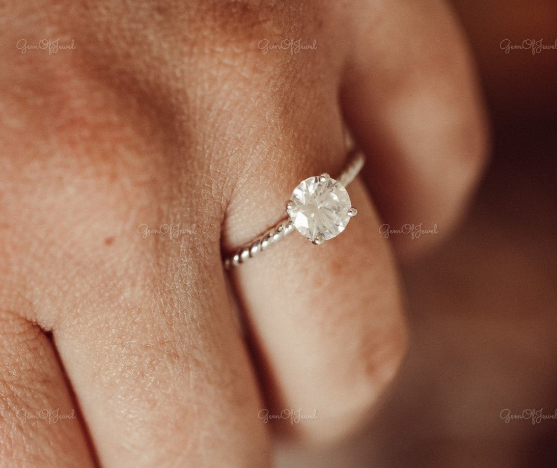 1 CT Round Diamond Moissanite Diamond 4 Prong Gold Ring With Twist Band Moissanite Engagement Ring For Her, Round Diamond Twist Band Ring