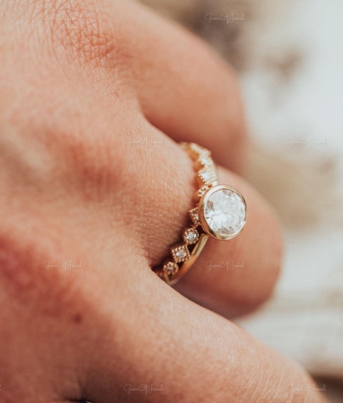 1CT Moissanite Round Cut Bezel Set Solid Gold Ring Moissanite, Wedding Ring For Her, Round Moissanite Engagement Ring