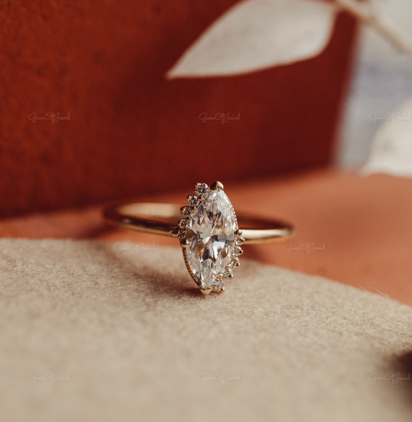 1 CT Marquise Moissanite Diamond Engagement Ring With Side Round Moissanite Diamond Engagement Ring , Marquise Diamond Ring For Her