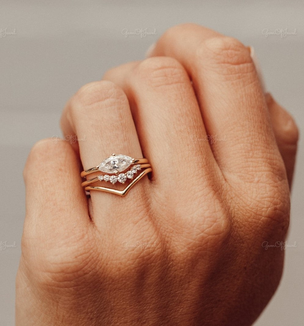 Marquise Moissanite Diamond East West Set Engagement Ring, Marquise Solitaire Diamond Ring East West Ring, Marquise Moissanite Diamond Ring