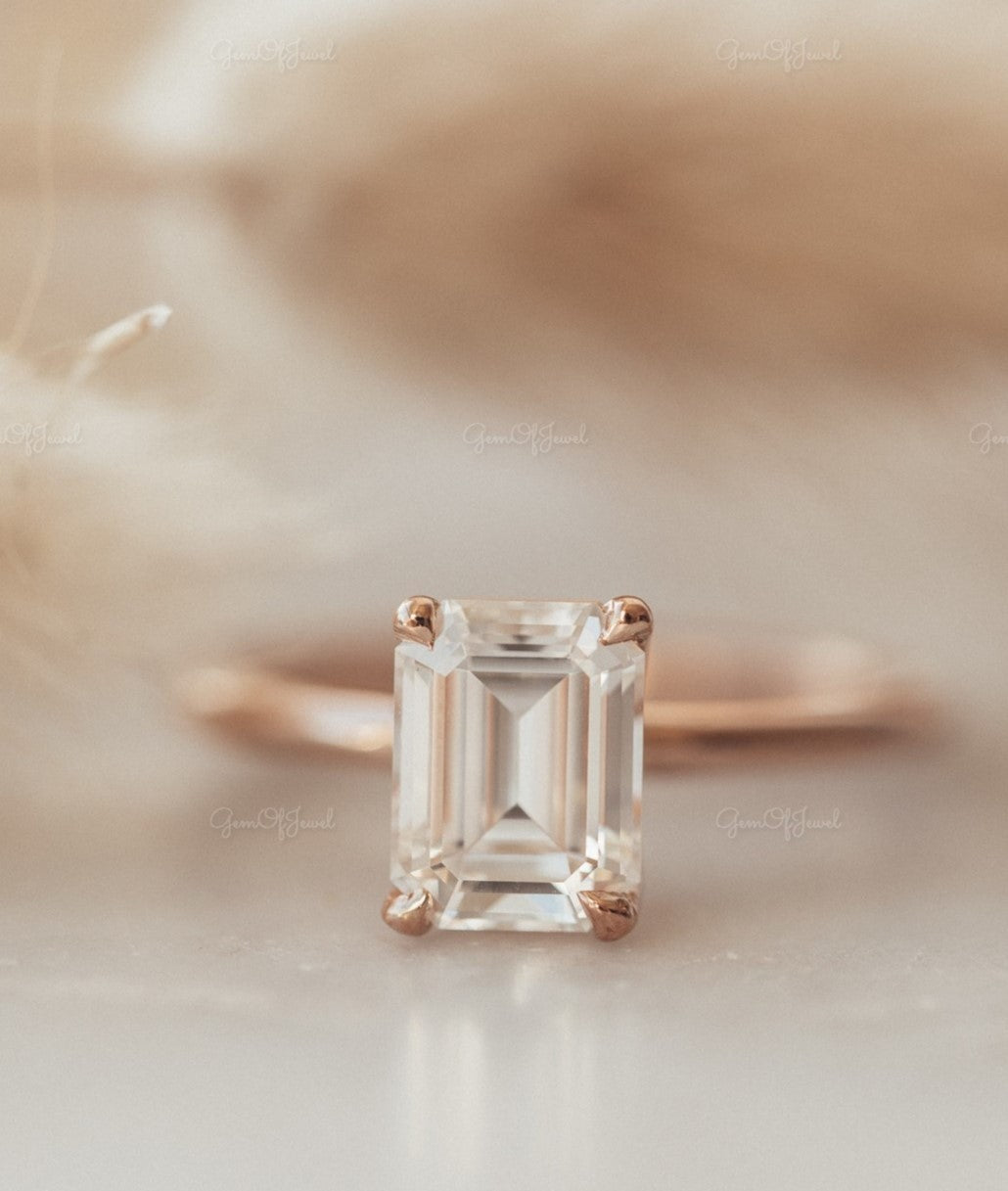 2CT Emerald Moissanite Engagement Ring , Solitaire Emerald Moissanite Engagement Ring, Emerald Diamond Ring