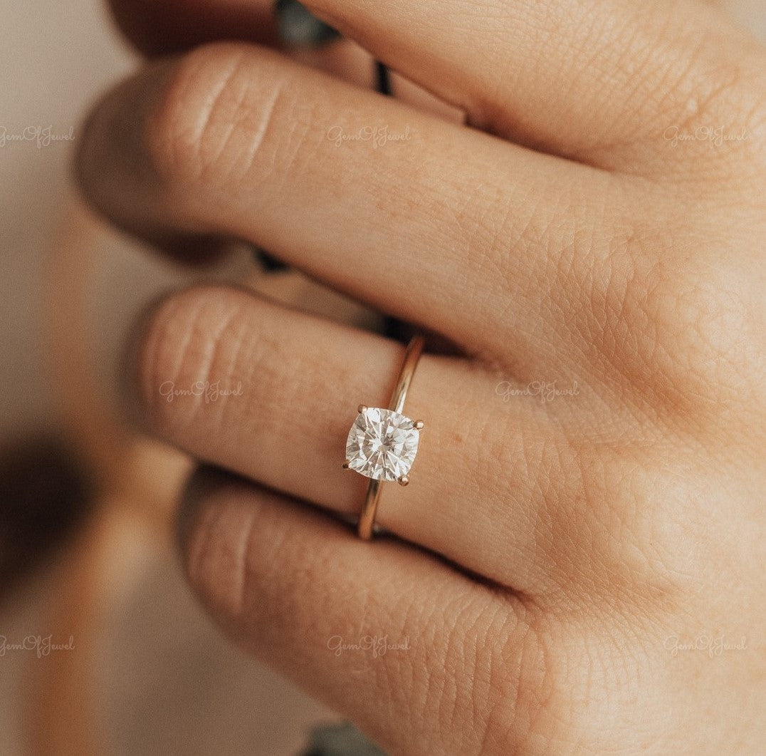 Cushion Cut Moissanite Solitaire Engagement Ring , Cushion Moissanite Engagement Ring For Her, Cushion Cut Diamond Ring