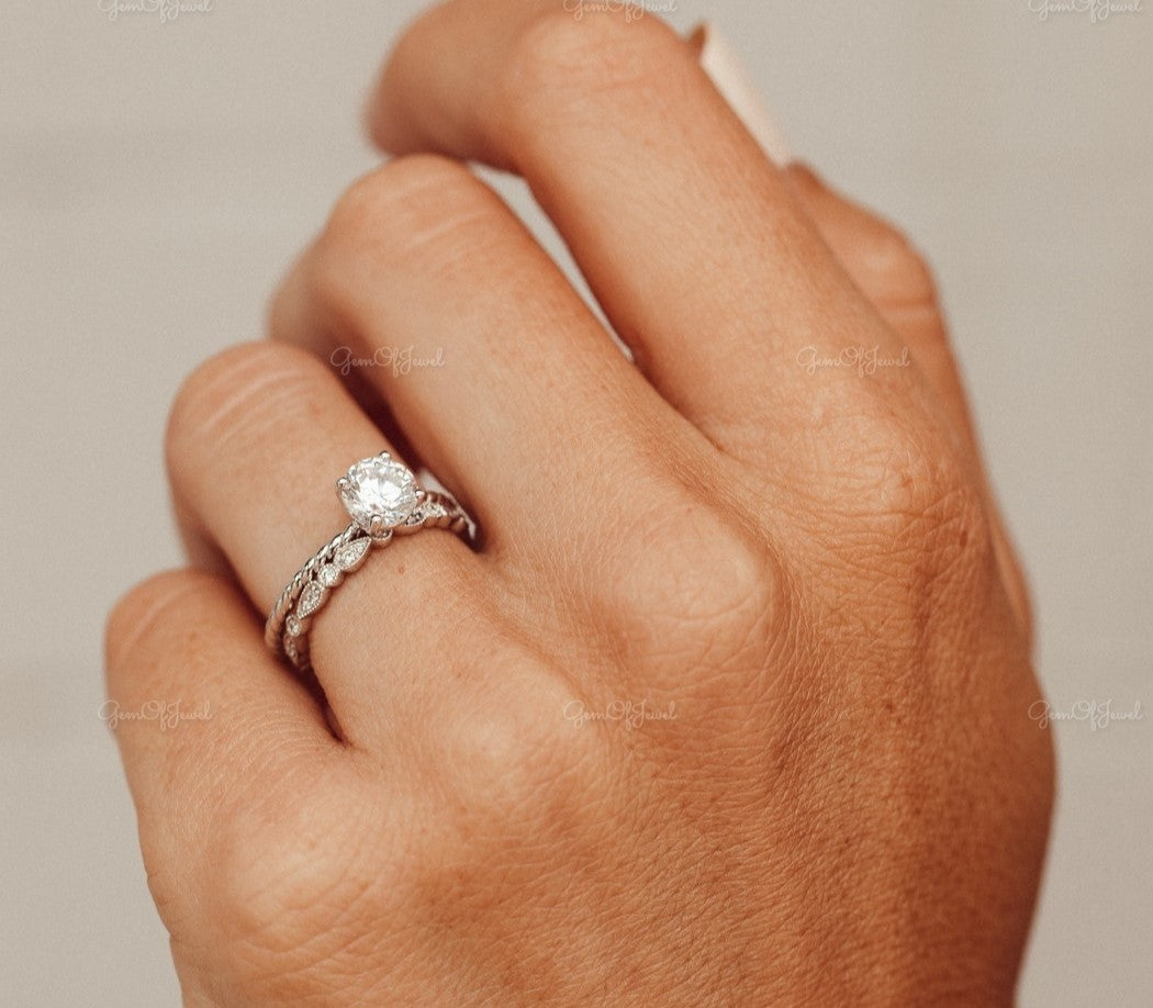 1 CT Round Diamond Moissanite Diamond 4 Prong Gold Ring With Twist Band Moissanite Engagement Ring For Her, Round Diamond Twist Band Ring