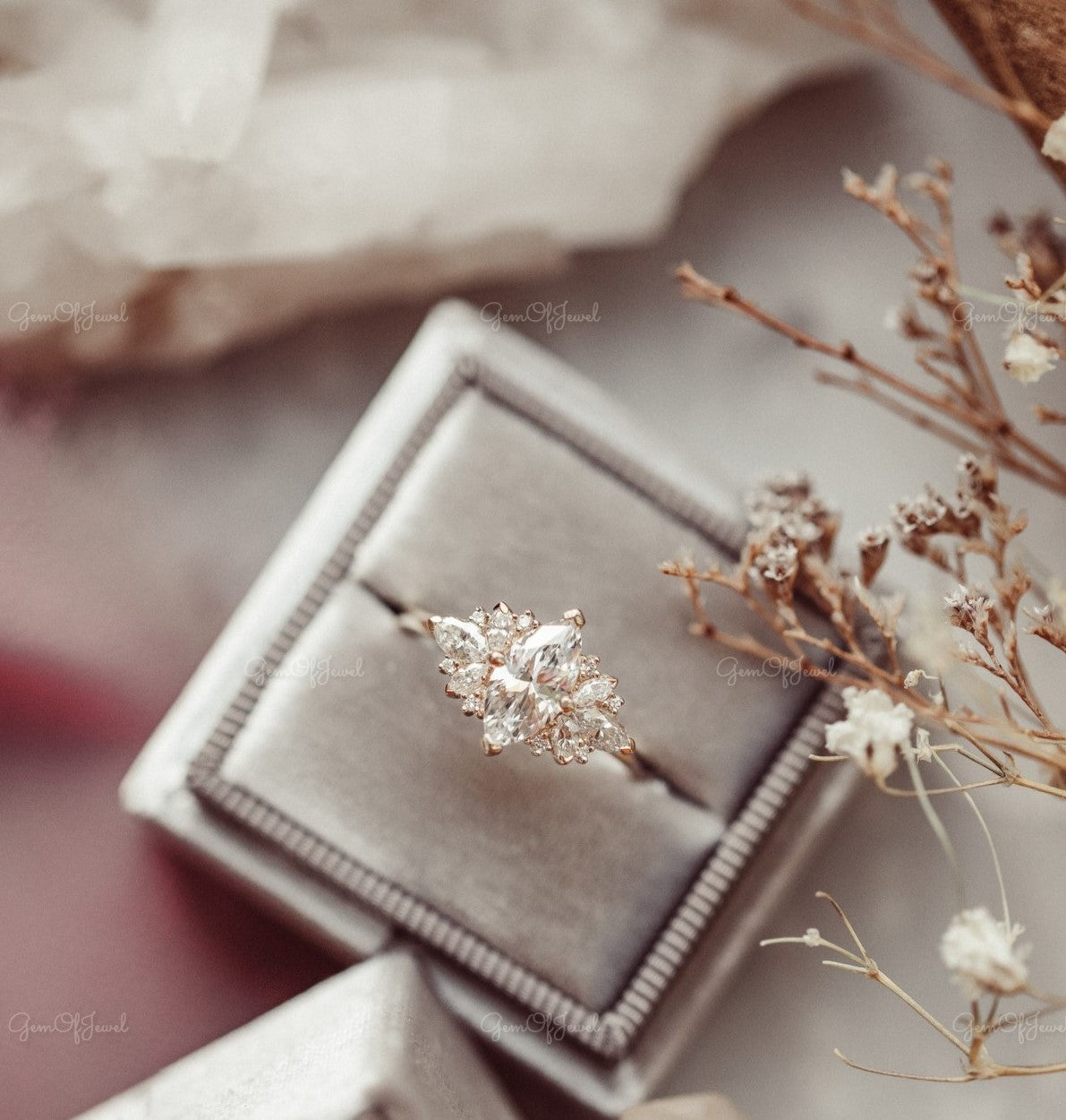1CT Marquise Moissanite Engagement Ring With Side Marquise And Round Moissanite Diamond Engagement Ring For Her , Marquise Moissanite Ring
