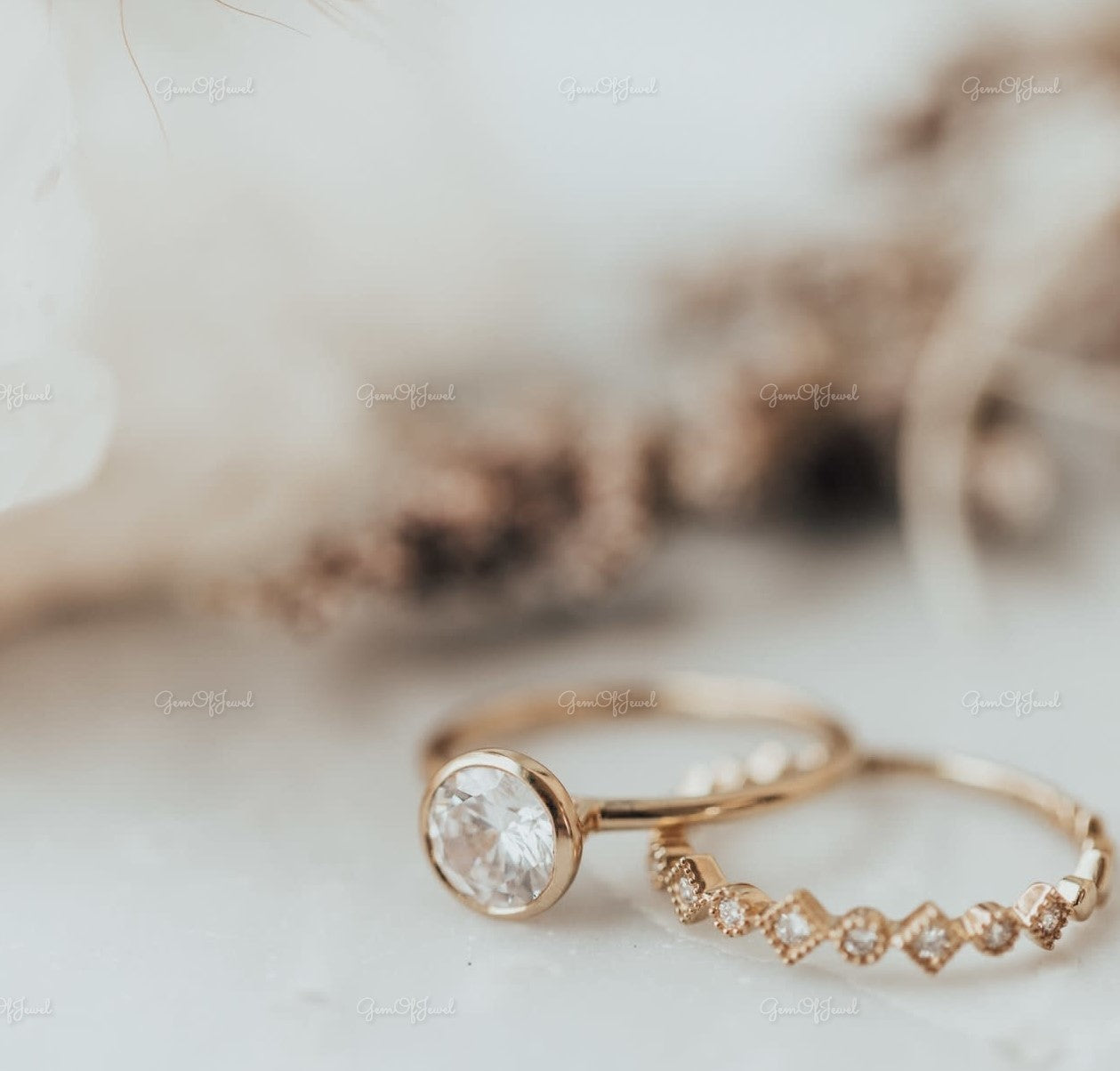 1CT Moissanite Round Cut Bezel Set Solid Gold Ring Moissanite, Wedding Ring For Her, Round Moissanite Engagement Ring