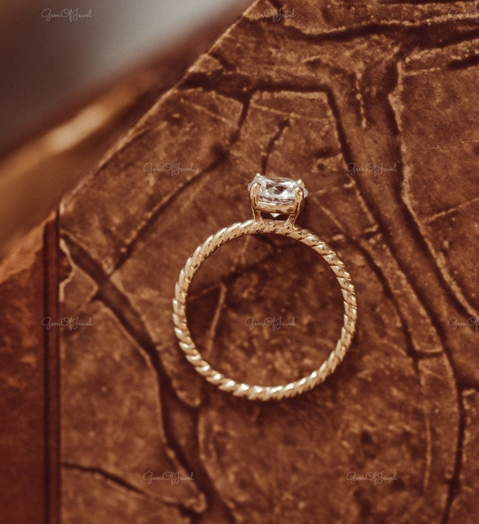 1 CT Round Diamond Moissanite Diamond 4 Prong Gold Ring With Twist Band Moissanite Engagement Ring For Her, Round Diamond Twist Band Ring