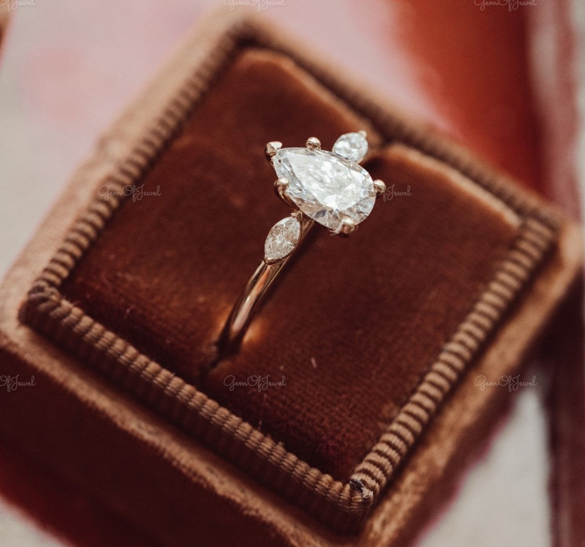 1 CT Pear Moissanite Diamond Engagement Ring With Side Marquise Moissanite Diamond Three Stone Diamond Ring , Marquise Diamond Ring For Her