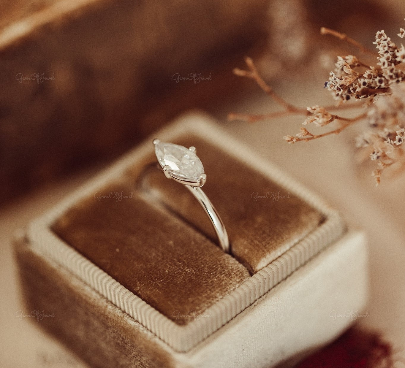 Marquise Moissanite Diamond East West Set Engagement Ring, Marquise Solitaire Diamond Ring East West Ring, Marquise Moissanite Diamond Ring