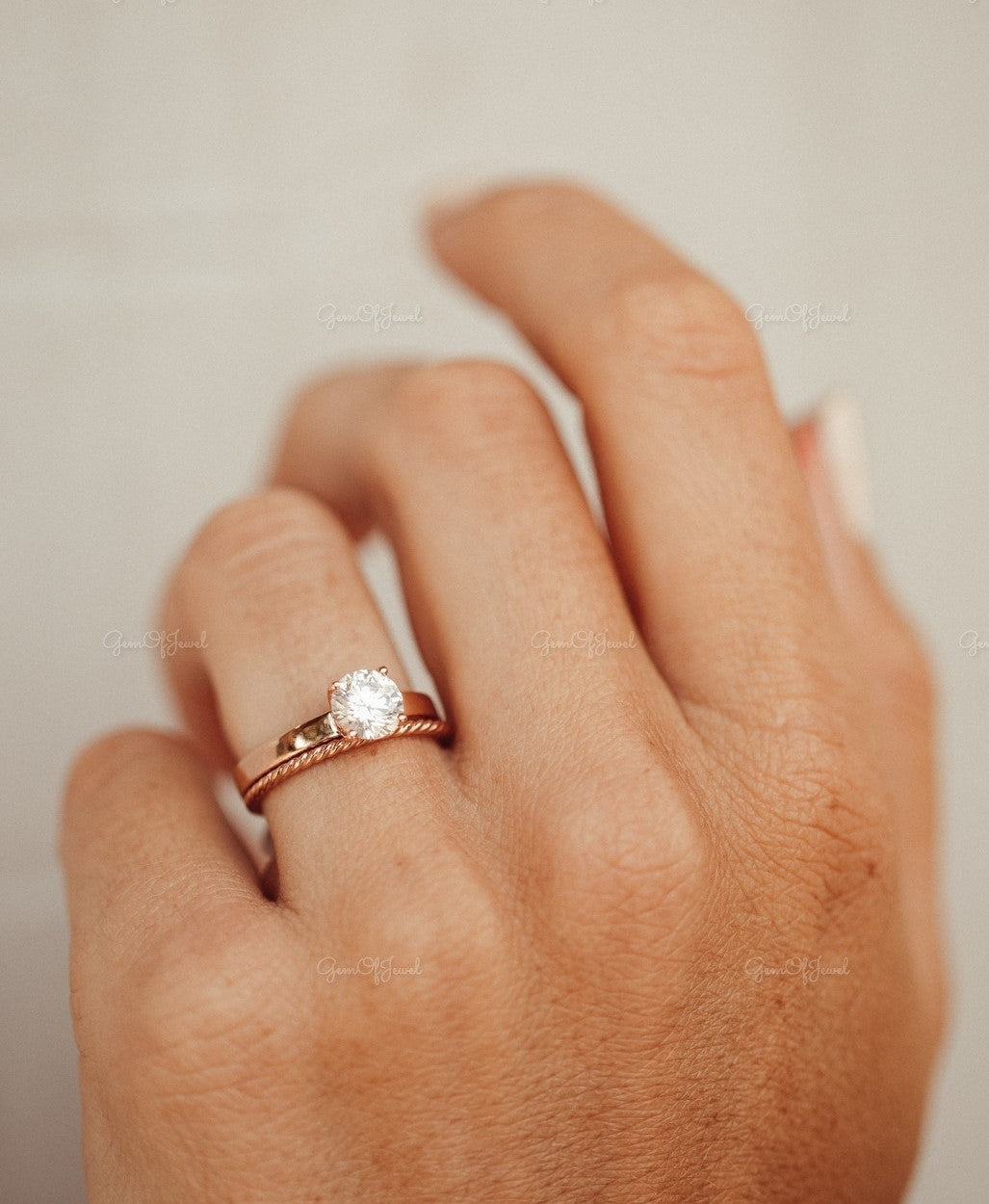 1CT Moissanite Round Cut Thick Solitaire Solid Gold Ring, Thick Band Ring , Wedding Ring For Her, Round Moissanite Engagement Ring