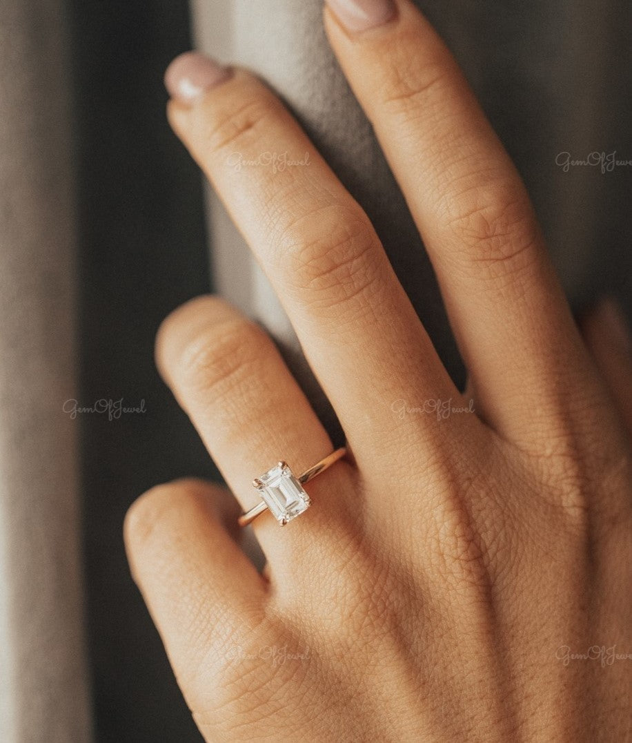 2CT Emerald Moissanite Engagement Ring , Solitaire Emerald Moissanite Engagement Ring, Emerald Diamond Ring