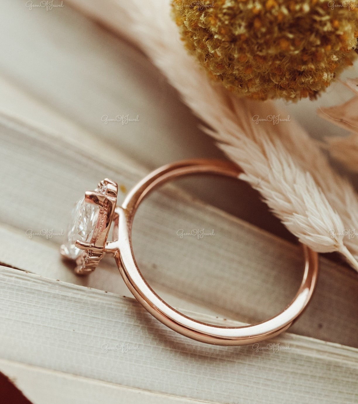 1 CT Marquise Moissanite Diamond Engagement Ring With Side Round Moissanite Diamond Engagement Ring , Marquise Diamond Ring For Her