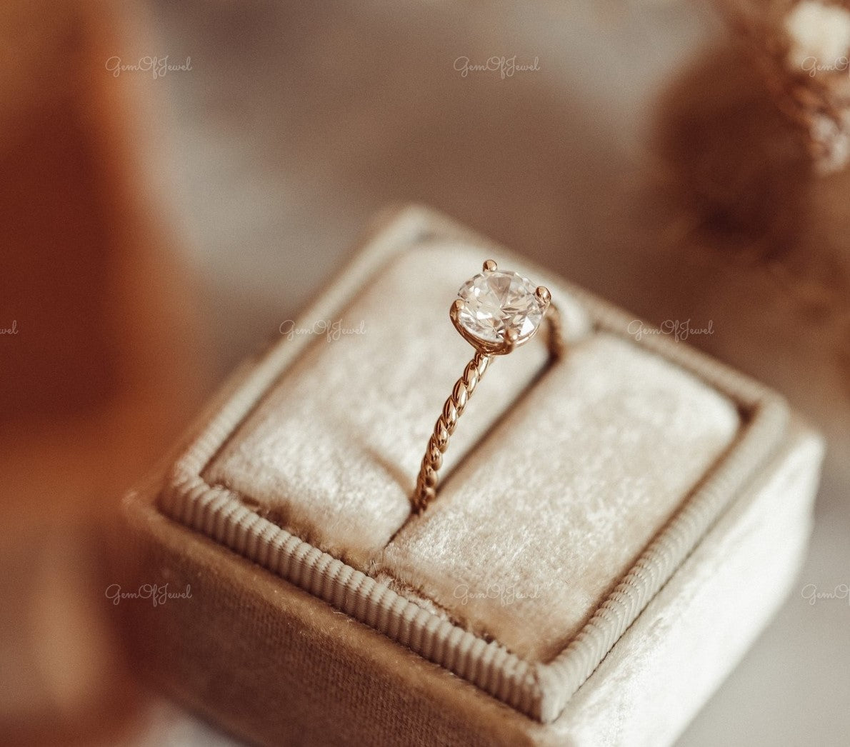 1 CT Round Diamond Moissanite Diamond 4 Prong Gold Ring With Twist Band Moissanite Engagement Ring For Her, Round Diamond Twist Band Ring