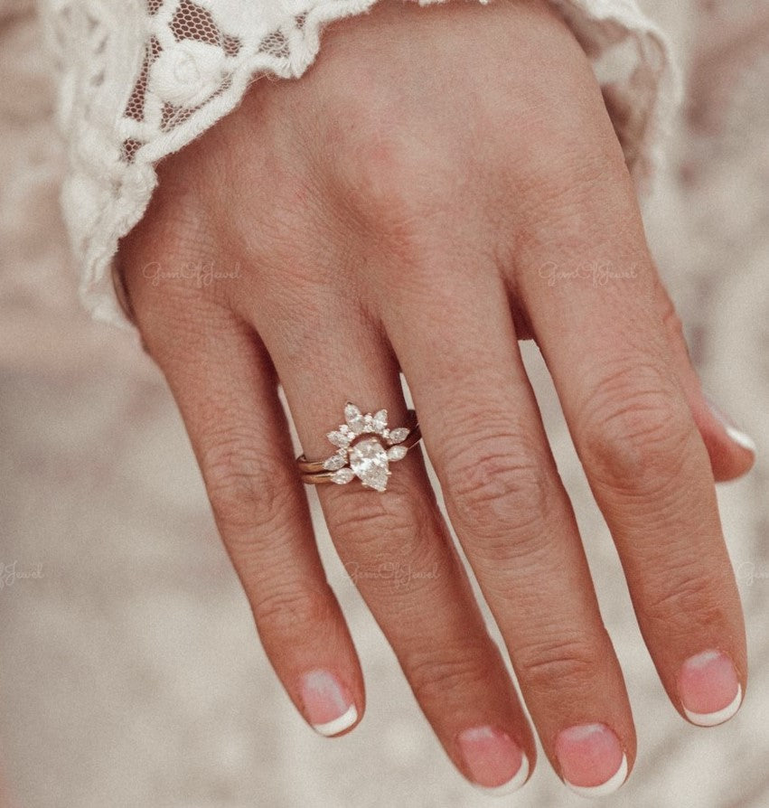 1 CT Pear Moissanite Diamond Engagement Ring With Side Marquise Moissanite Diamond Three Stone Diamond Ring , Marquise Diamond Ring For Her