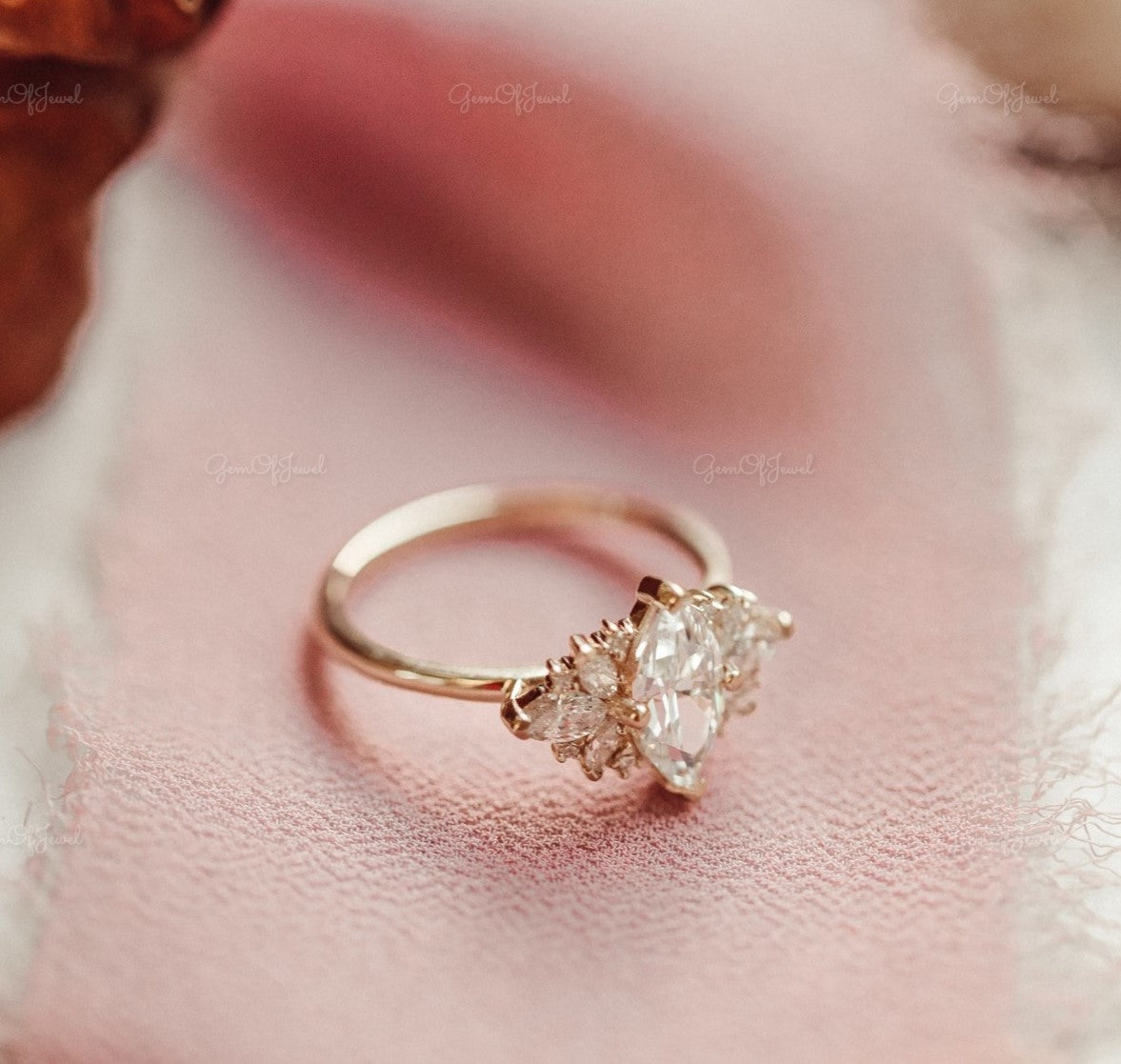 1CT Marquise Moissanite Engagement Ring With Side Marquise And Round Moissanite Diamond Engagement Ring For Her , Marquise Moissanite Ring