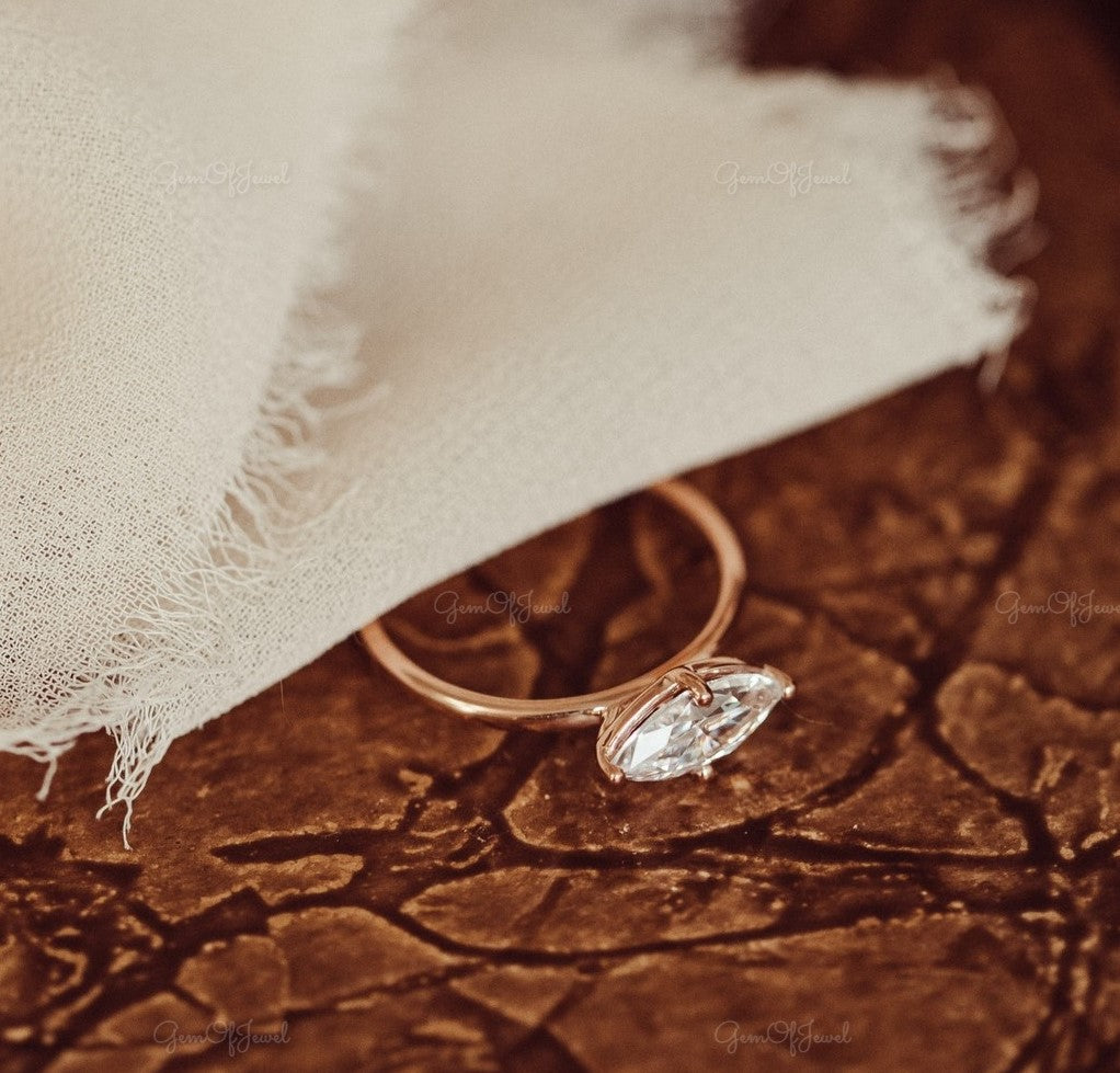 Marquise Moissanite Diamond East West Set Engagement Ring, Marquise Solitaire Diamond Ring East West Ring, Marquise Moissanite Diamond Ring