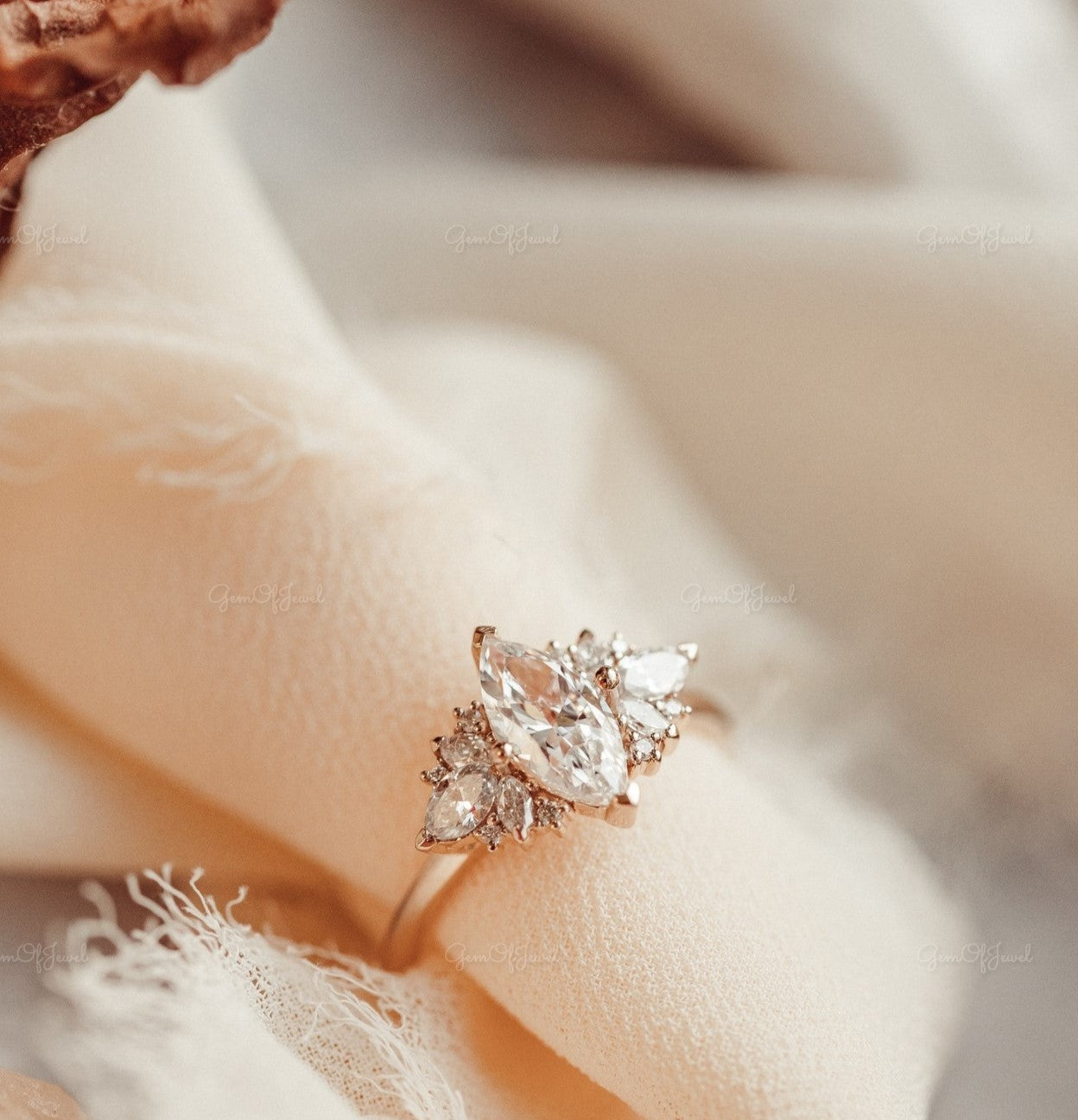 1CT Marquise Moissanite Engagement Ring With Side Marquise And Round Moissanite Diamond Engagement Ring For Her , Marquise Moissanite Ring