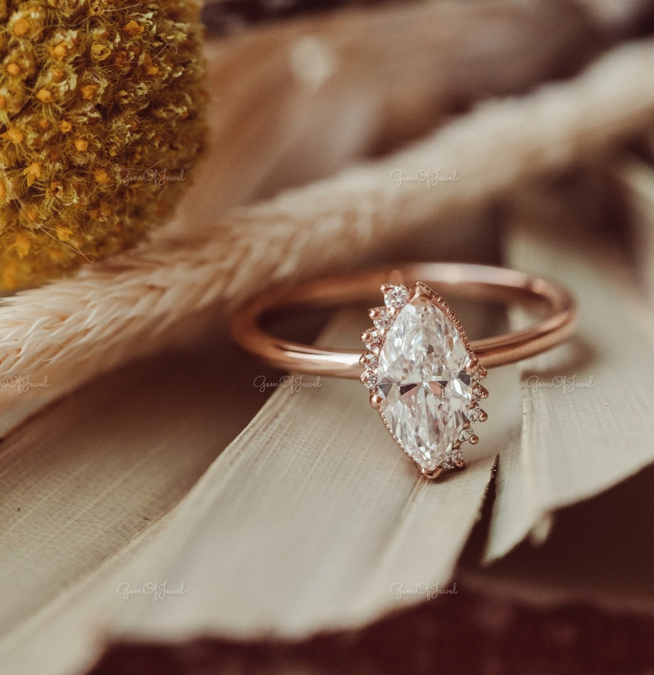 1 CT Marquise Moissanite Diamond Engagement Ring With Side Round Moissanite Diamond Engagement Ring , Marquise Diamond Ring For Her