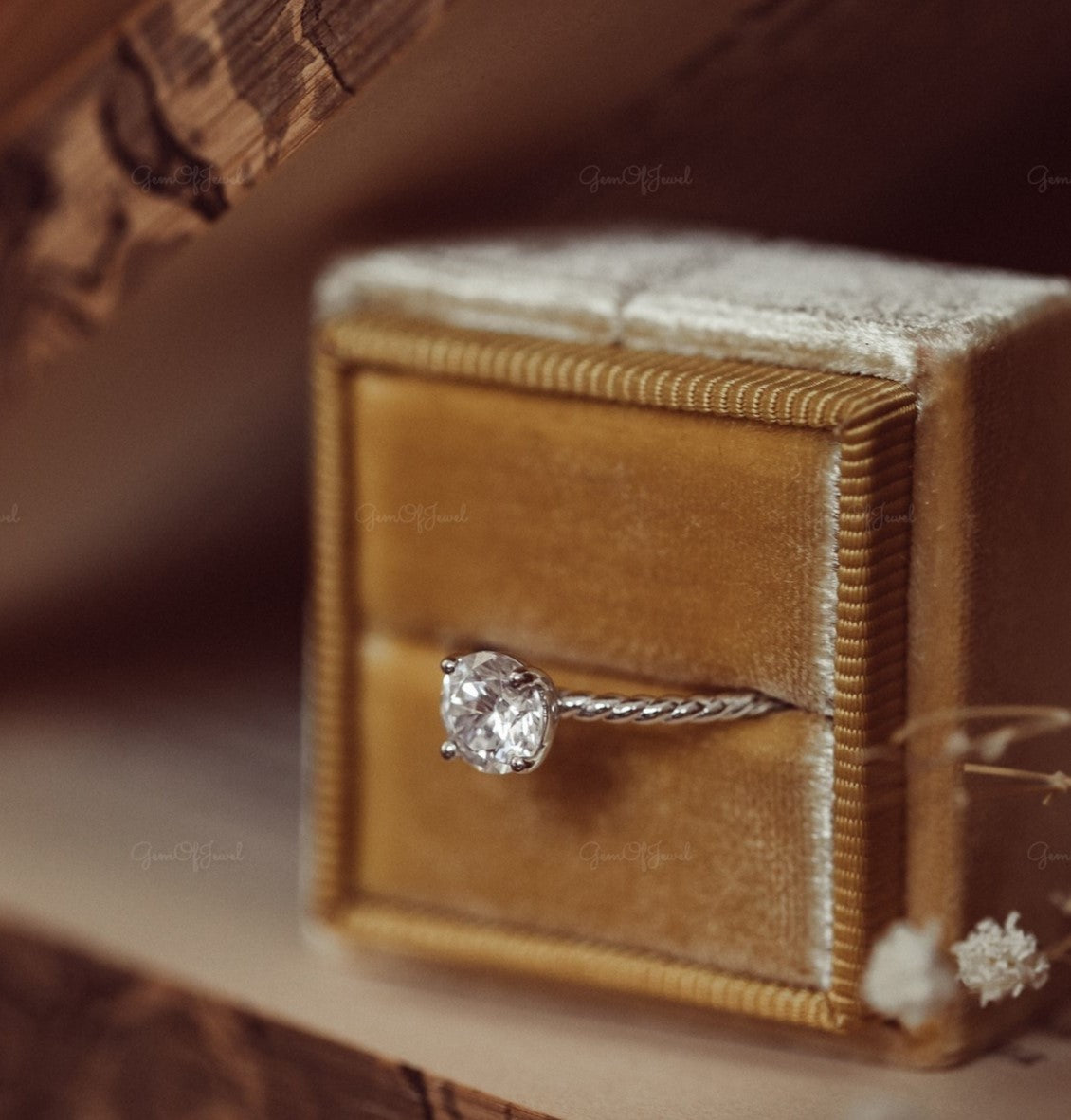 1 CT Round Diamond Moissanite Diamond 4 Prong Gold Ring With Twist Band Moissanite Engagement Ring For Her, Round Diamond Twist Band Ring