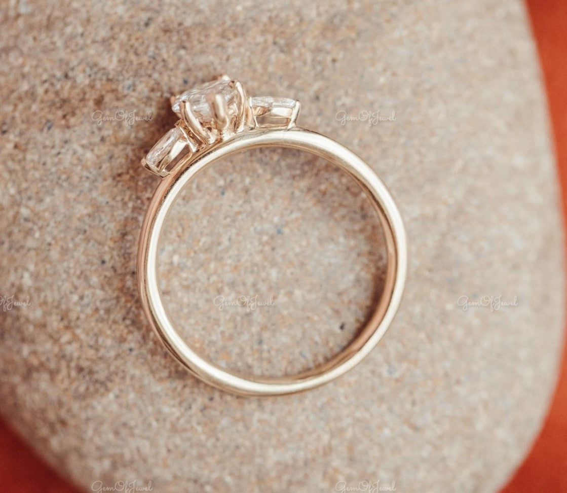 1 CT Pear Moissanite Diamond Engagement Ring With Side Marquise Moissanite Diamond Three Stone Diamond Ring , Marquise Diamond Ring For Her