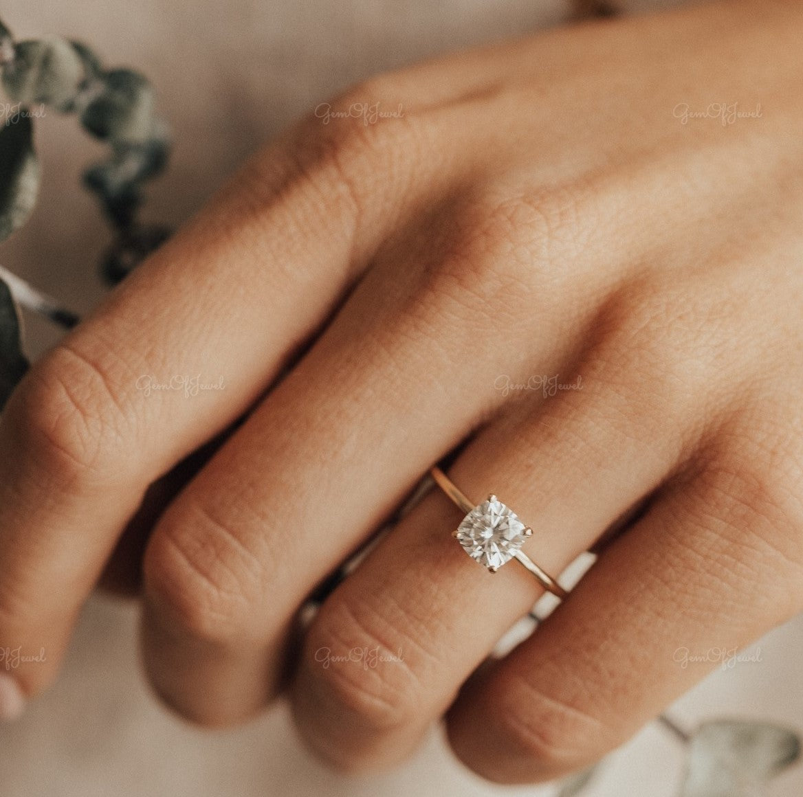 Cushion Cut Moissanite Solitaire Engagement Ring , Cushion Moissanite Engagement Ring For Her, Cushion Cut Diamond Ring