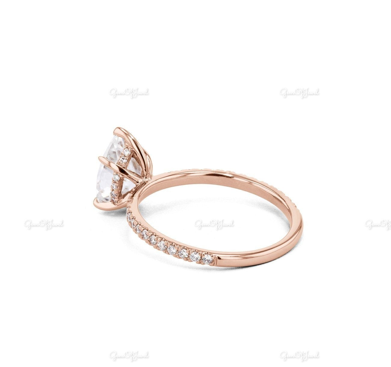 2CT Pear Moissanite Diamond Gold Ring With Hidden Halo And Oval Moissanite Diamond Band, Ring And Band Set For Her, Wedding Band Ring Set