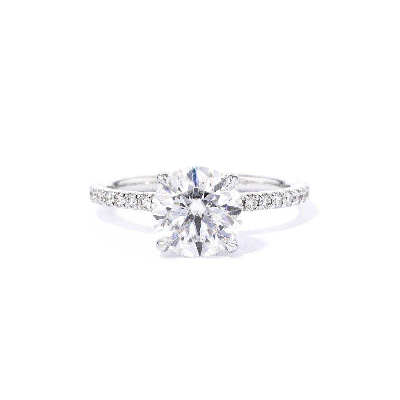 2CT Round Moissanite Diamond Ring, Round Moissanite Engagement Ring With Hidden Halo And Pave Half Eternity Band, Round Cut Diamond Ring