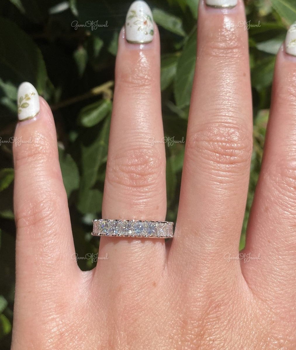 Princess Cut Moissanite Diamond Wedding Ring For Her, Princess Cut Moissanite Half Eternity Moissanite Band, Princess Moissanite Ring