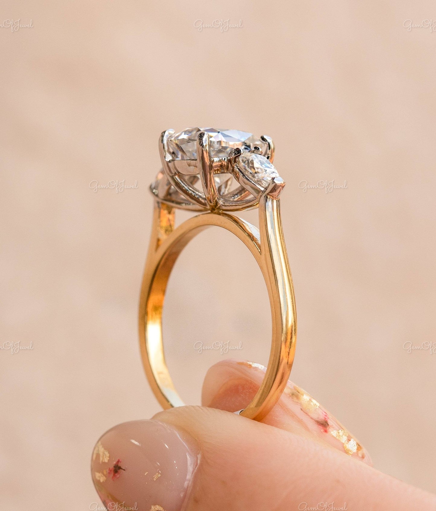 2CT Cushion Cut Moissanite Center Cushion Diamond With Side Pear Diamond Three Stone Ring Engagement ring For her, Cushion Diamond Ring