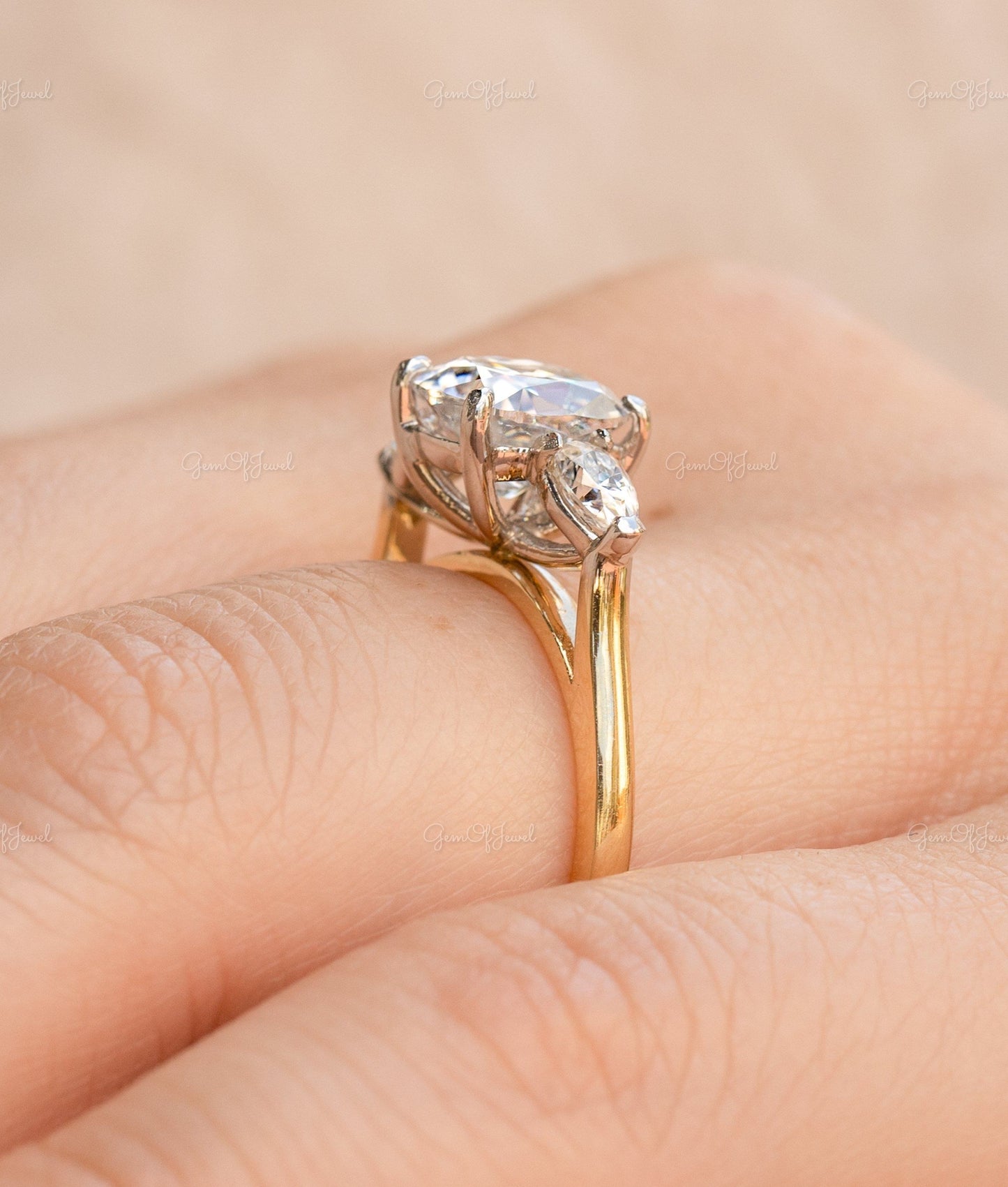 2CT Cushion Cut Moissanite Center Cushion Diamond With Side Pear Diamond Three Stone Ring Engagement ring For her, Cushion Diamond Ring