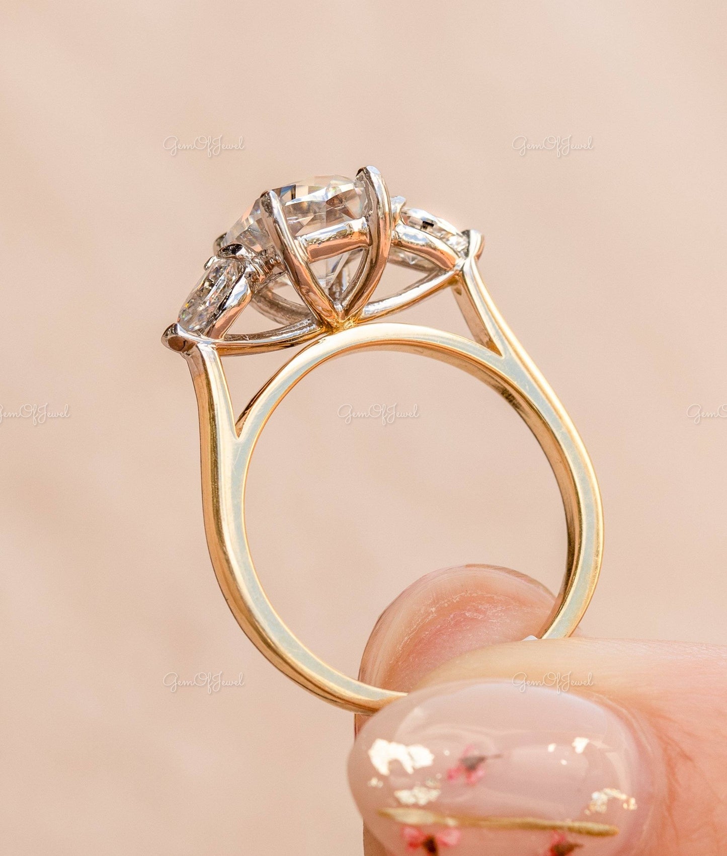2CT Cushion Cut Moissanite Center Cushion Diamond With Side Pear Diamond Three Stone Ring Engagement ring For her, Cushion Diamond Ring