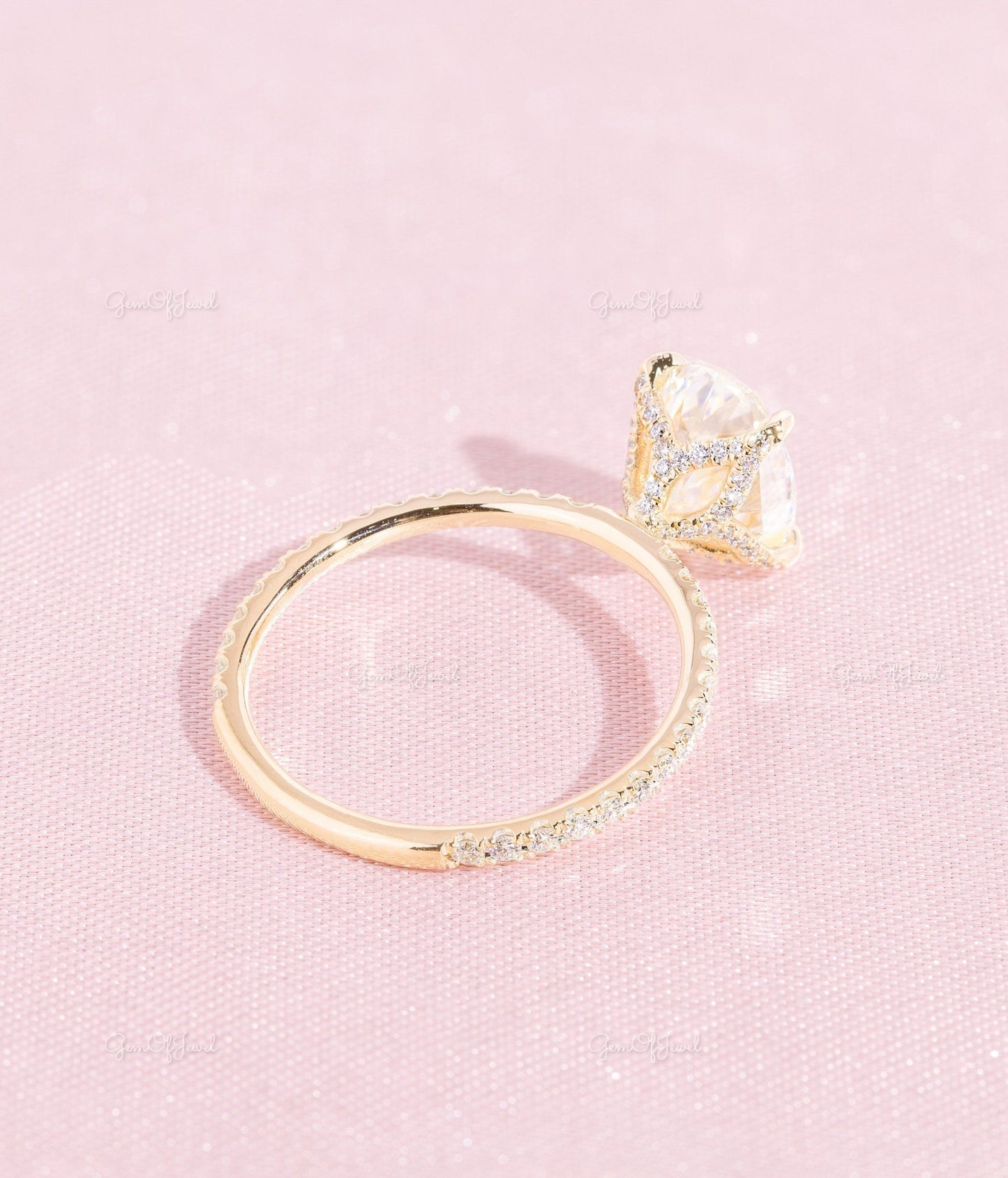 Oval Moissanite Diamond 2CT Oval With Under Stone Pattern Of Round Moissanite Diamond With Eternity Band Engagement Ring For Her