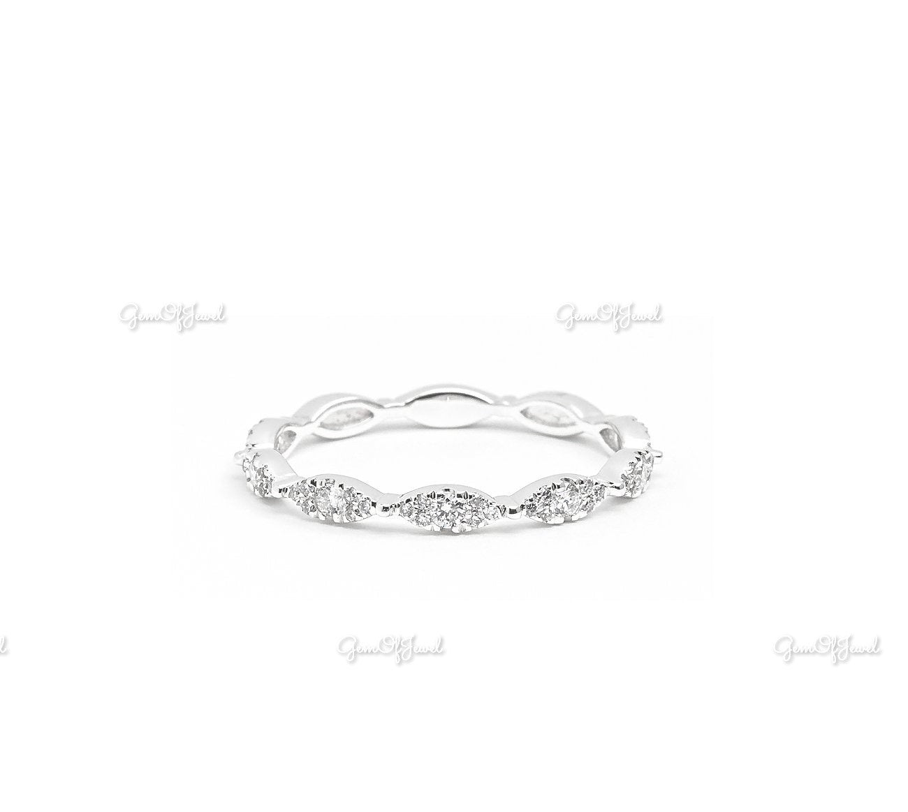 Marquise Diamond Ring With Plain Solid Band Ring With Round Moissanite Diamond Band, Marquise Six Prong Ring And Band Set For Her