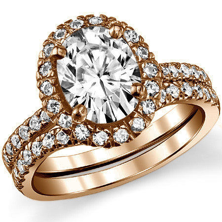 2 CT Oval Cut Moissanite Diamond Halo High Sit Diamond Gold Ring With Pave Diamond On Eternity Band Engagement Ring For Her, Oval Moissanite
