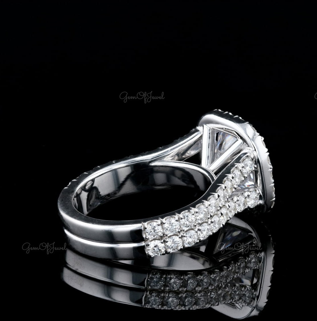 Round Cut Moissanite Diamond 1.2CT Round Center Stone With Halo Double Split Shank Eternity Band Ring For Her, Round Moissanite Diamond Ring