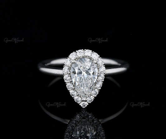 Pear Moissanite Diamond With Halo 1.5CT Wedding Ring or Engagement Pear ring , White Gold 14K Moissanite Engagement Ring Pear With Halo Ring