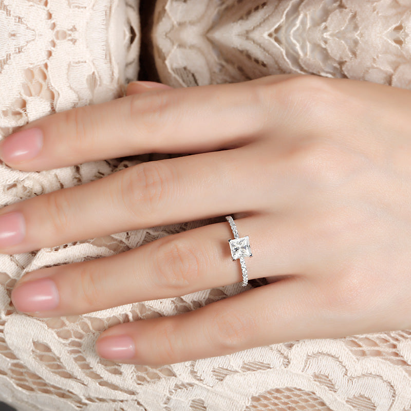 CT Princess Cut Moissanite Diamond Engagement Ring With Round