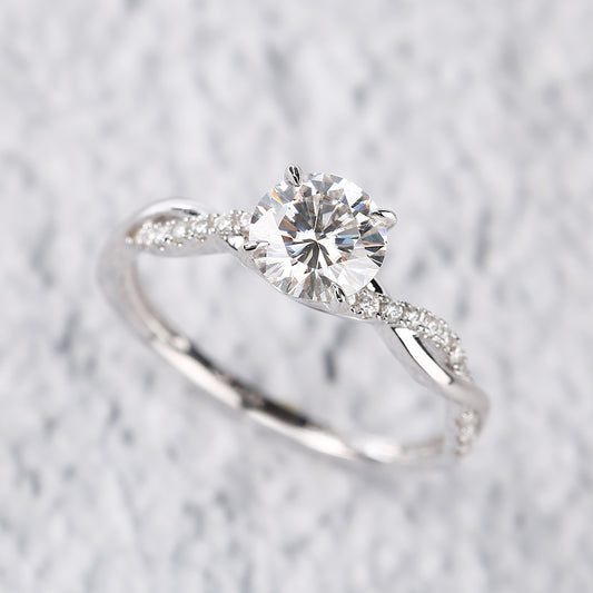 1 CT Round Moissanite Diamond Infinity Inspired Ring With Halo And Pave Diamond Eternity For Her , Engagement Ring, Round Diamond Ring