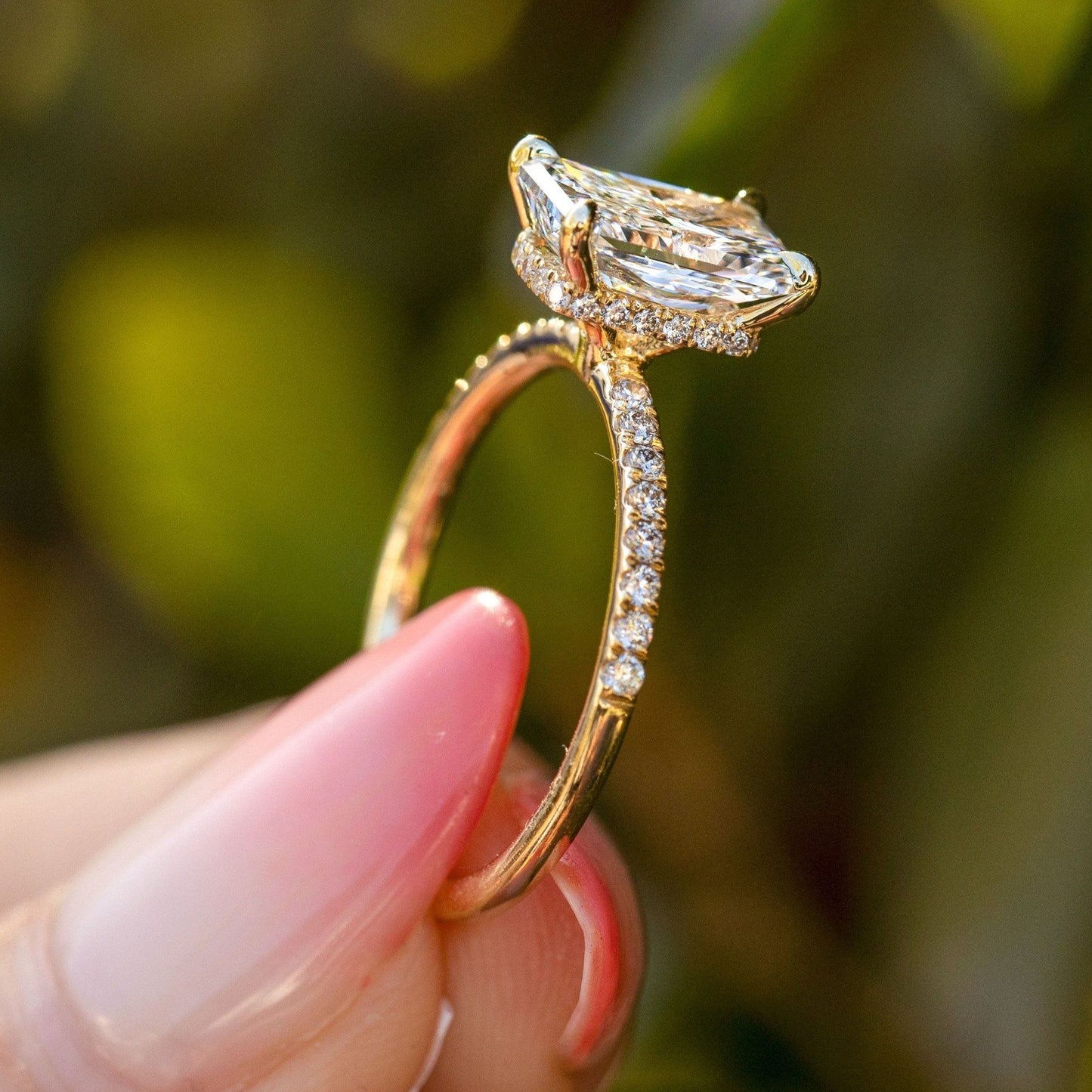 Radiant Moissanite Diamond With Halo Of Round Moissanite Diamond Ring For Her Or Engagement Ring, Radiant Moissanite Diamond Ring For Her