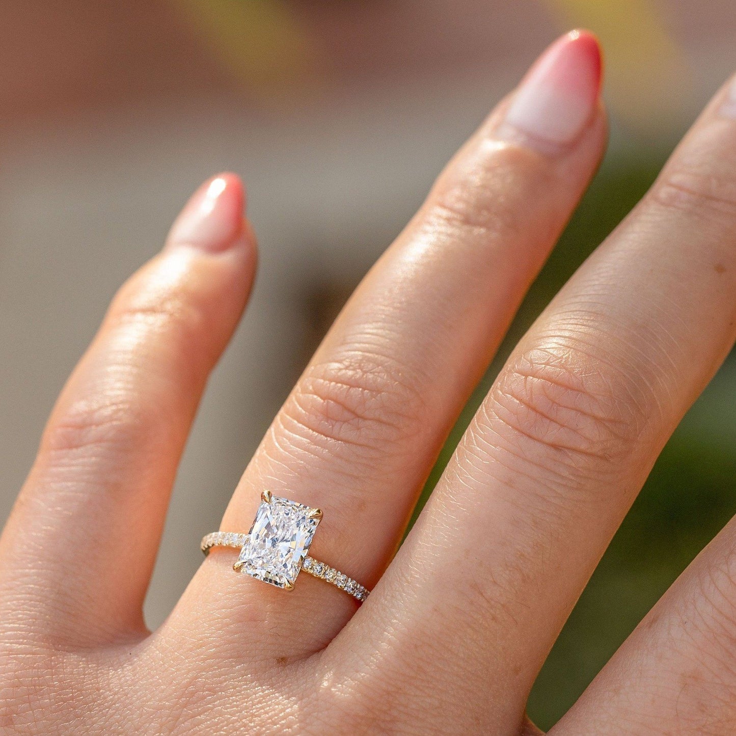 Radiant Moissanite Diamond With Halo Of Round Moissanite Diamond Ring For Her Or Engagement Ring, Radiant Moissanite Diamond Ring For Her