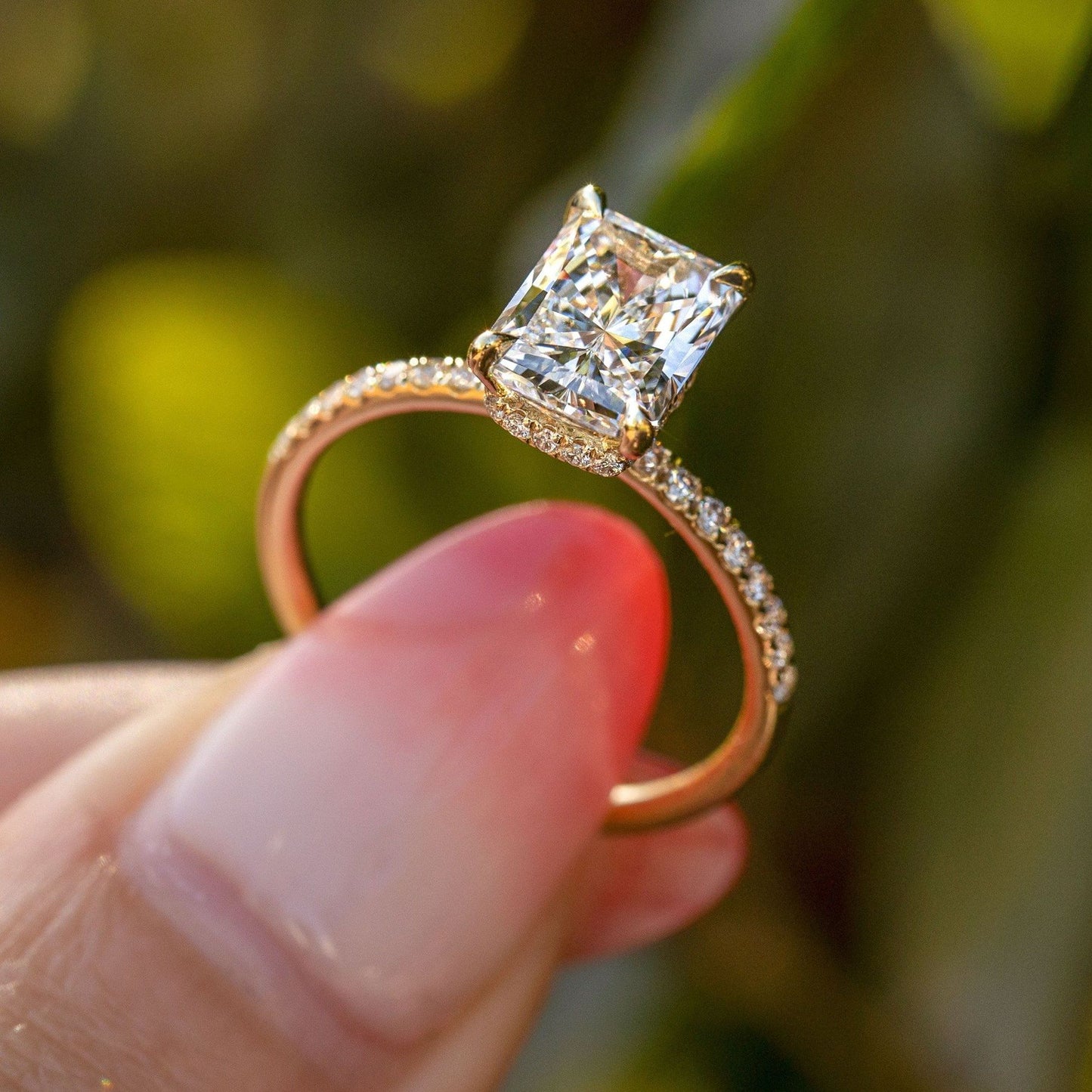 Radiant Moissanite Diamond With Halo Of Round Moissanite Diamond Ring For Her Or Engagement Ring, Radiant Moissanite Diamond Ring For Her